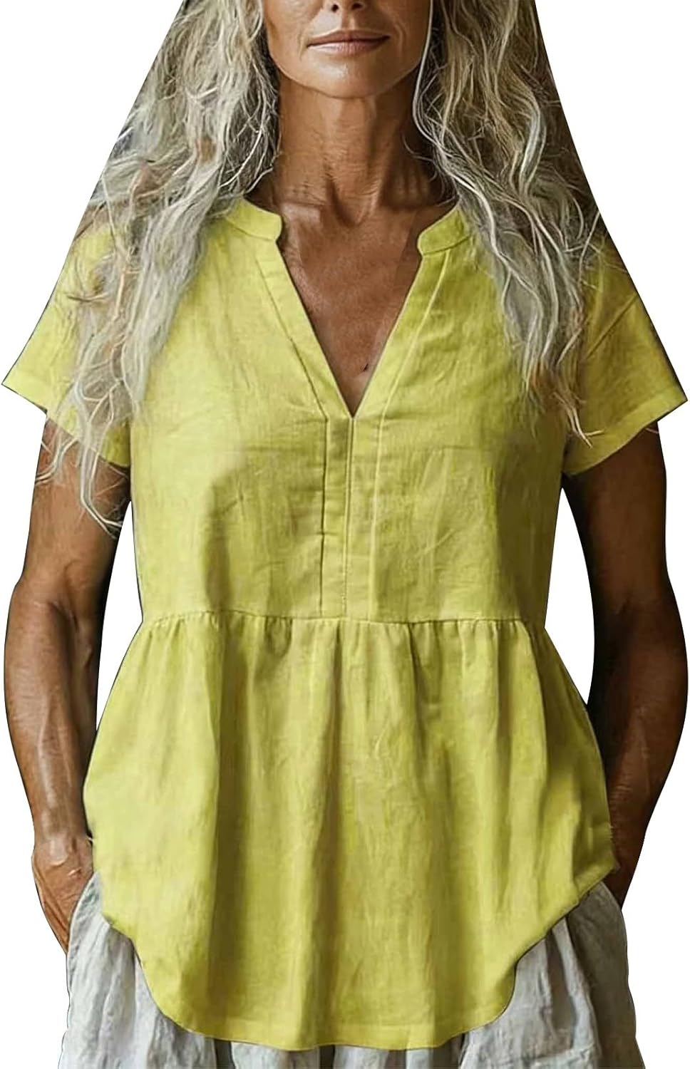 Womens Peplum Babydoll Tops Summer Cotton Linen Short Sleeve Pleated Flowy Shirts Casual Loose Fit V Neck Cute Blouse Womens Peplum Babydoll Tops Summer Cotton Linen Short Sleeve Pleated Flowy Shirts Casual Loose Fit V Neck Cute Blouse