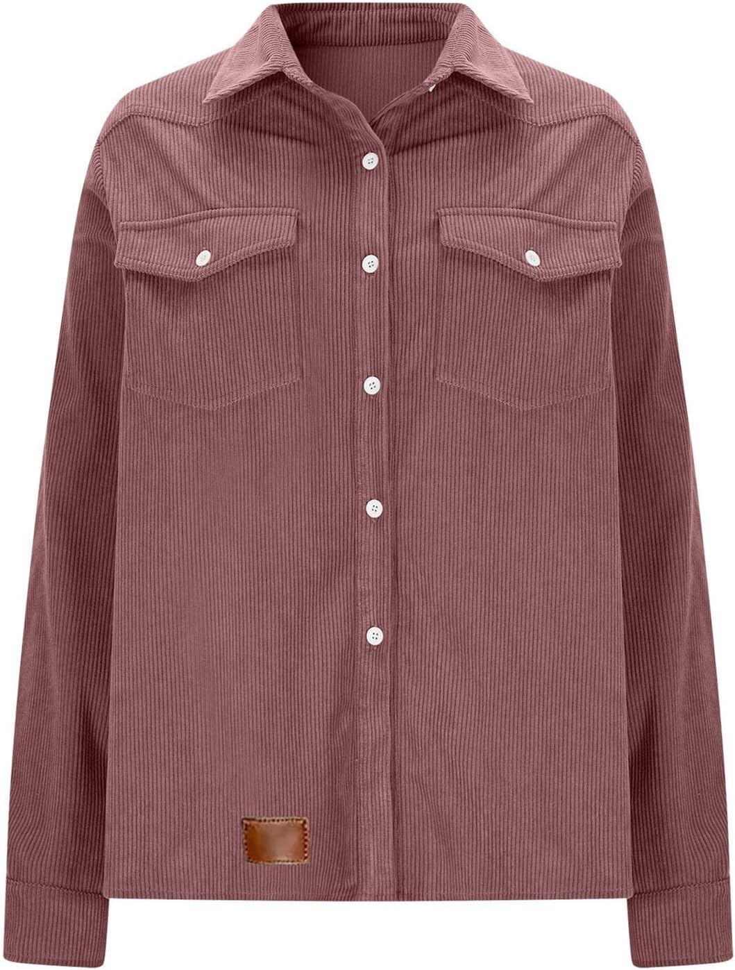 Women's Corduroy Shirts Button Down Long Sleeve Lapel Collared Blouses Casual Loose Fit Jackets Shackets with Pocket Women's Corduroy Shirts Button Down Long Sleeve Lapel Collared Blouses Casual Loose Fit Jackets Shackets with Pocket